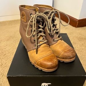 Sorel Brown and Tan Heeled Boots
